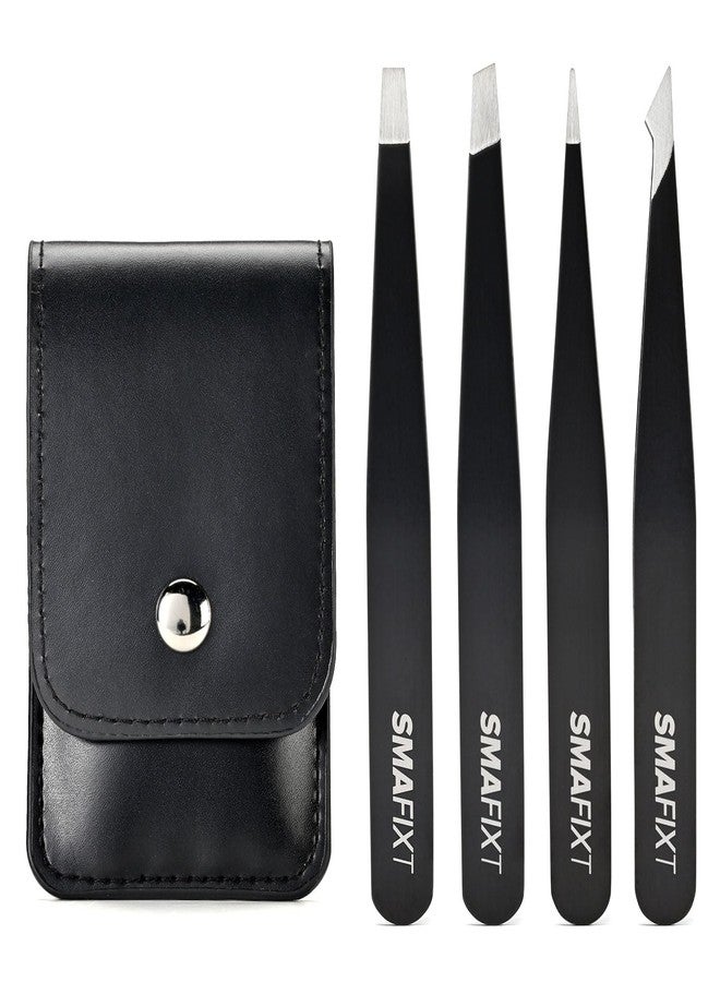 Smafixt Tweezers Set for Women and Men, Precision Stainless Steel Eyebrow & Facial Hair Tweezers for Ingrown Hair and Splinter Removal, with Travel Case - Image 1